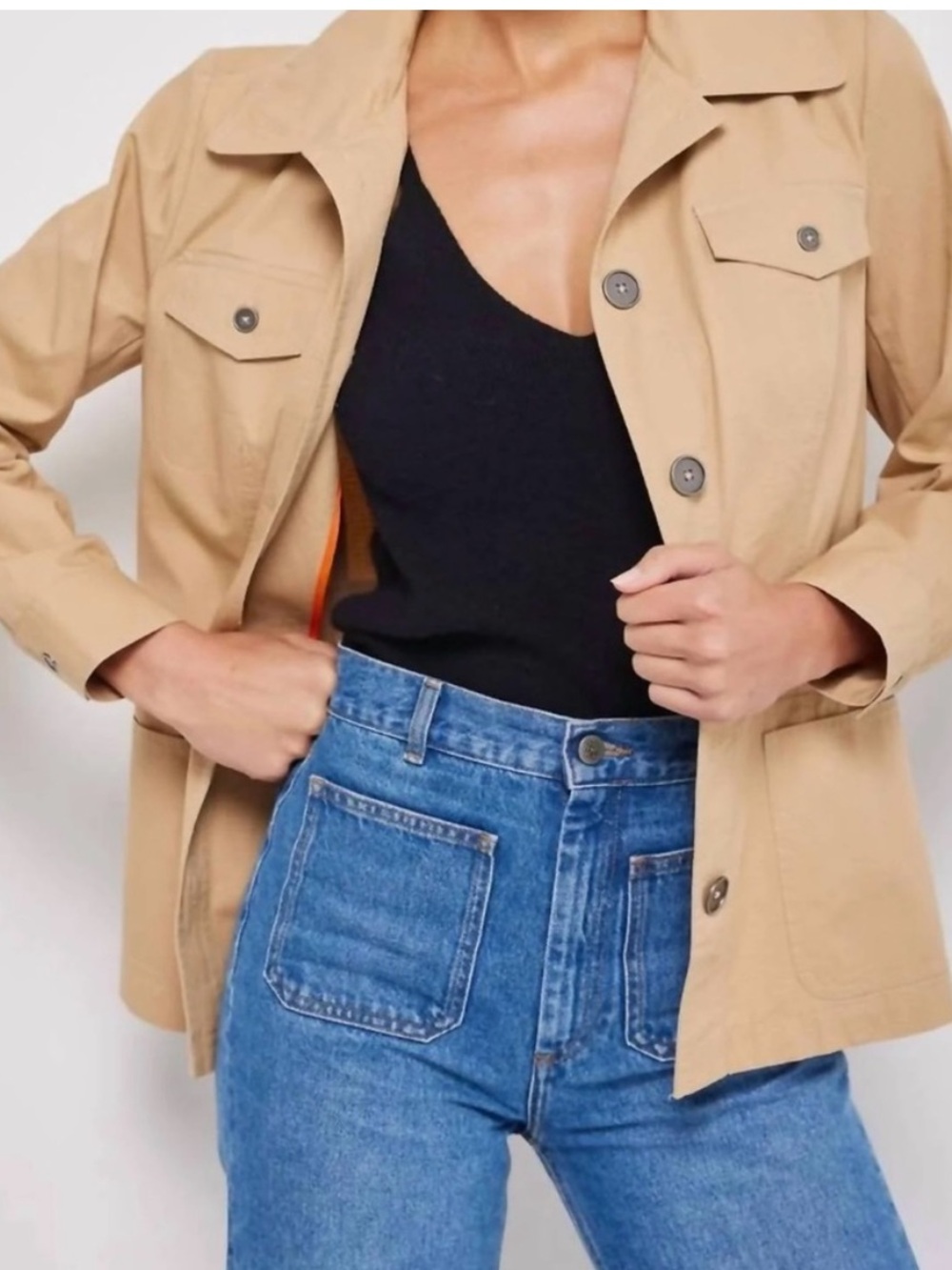 LISA TODD CHILL OUT UTILITY STYLE NEUTRAL TAN COTTON JACKET XS